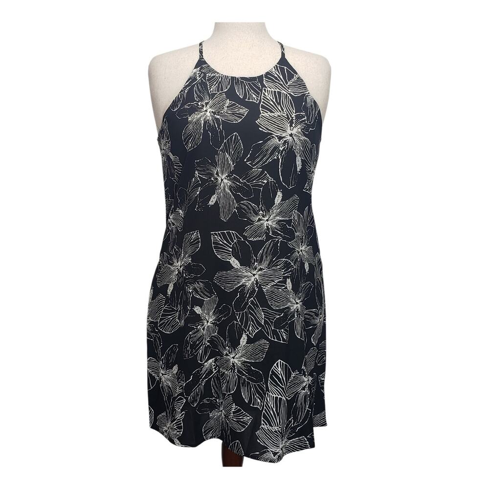 NWT Tropical Botanical Palm Print Halter Shift Dress Womens XL Boho Resortwear